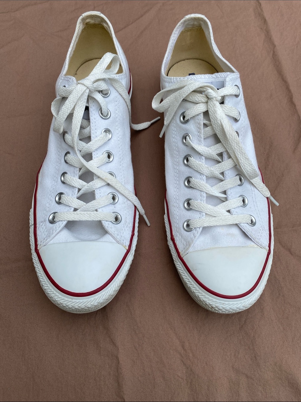 White Low-Top Canvas Sneakers with Red Trim - Men's Casual Shoes